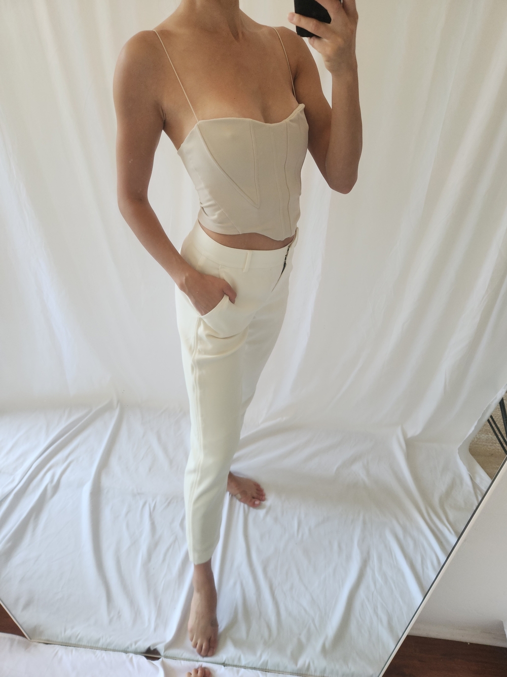 Joah Brown Cream Corset Crop Top - Picture 3 of 12